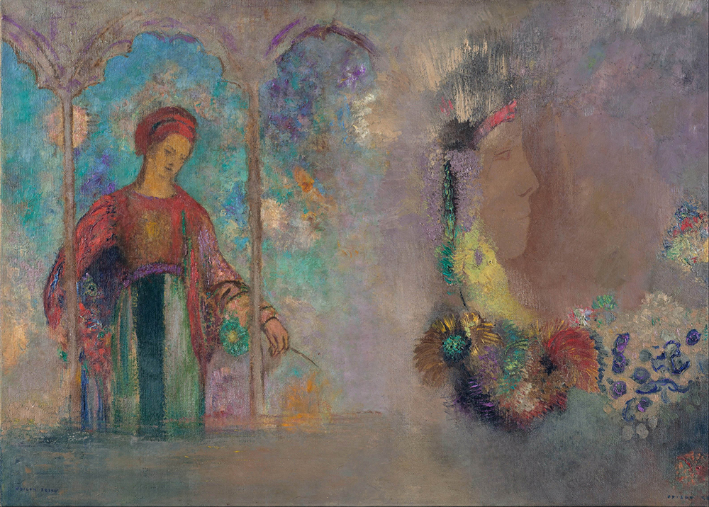 Odilon Redon Woman in a Gothic Arcade - Woman with Flowers, 1905 oil painting reproduction