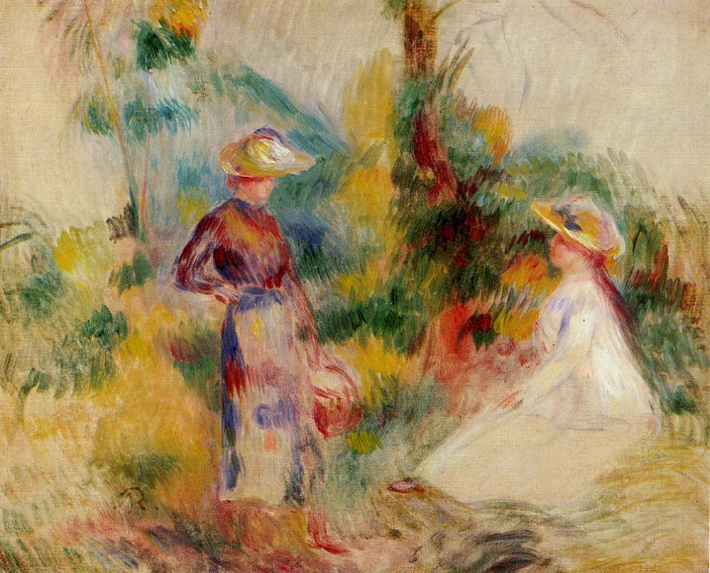 Pierre-Auguste Renoir Two Women in a Garden - 1906 oil painting reproduction