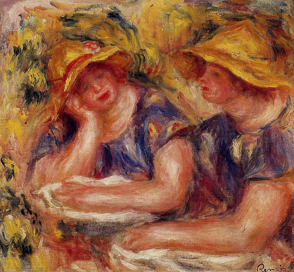 Pierre-Auguste Renoir Two Women in Blue Blouses - 1919 oil painting reproduction