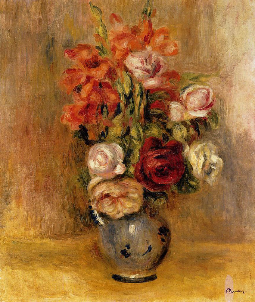 Pierre-Auguste Renoir Vase of Gladiolas and Roses, 1909 oil painting reproduction