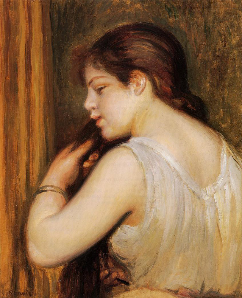 Pierre-Auguste Renoir Young Girl Combing Her Hair, 1896 oil painting reproduction