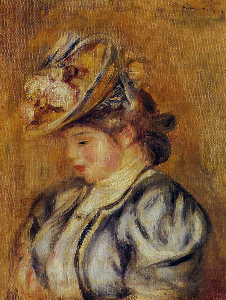 Pierre-Auguste Renoir Girl in a Flowery Hat, 1905-08 oil painting reproduction