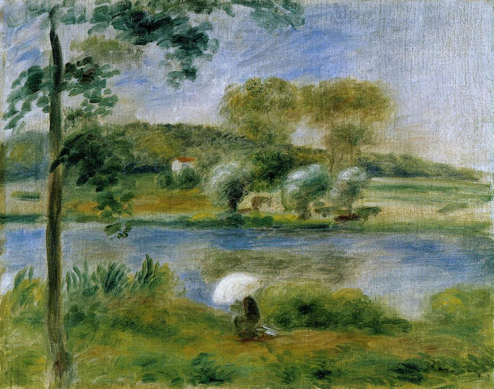 Pierre-Auguste Renoir Landscape - Banks of the River oil painting reproduction