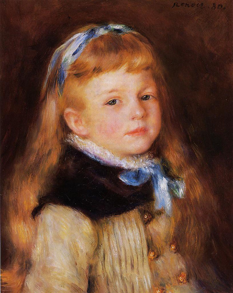 Pierre-Auguste Renoir Mademoiselle Grimprel in a Blue Ribbon - 1880 oil painting reproduction