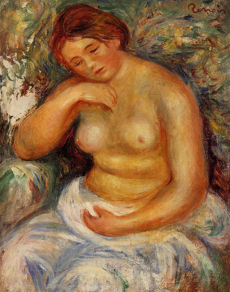 Pierre-Auguste Renoir Seated Nude with a Bouquet, 1914-15 oil painting reproduction