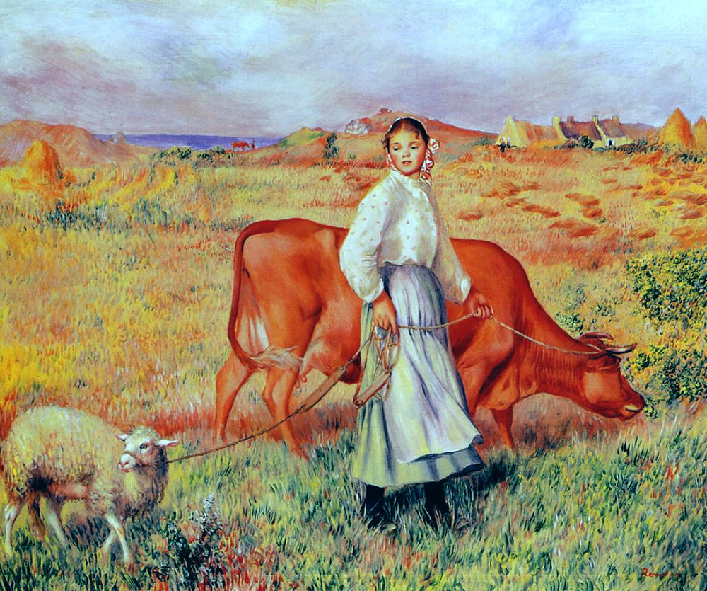 Pierre-Auguste Renoir Shepherdess, Cow and Ewe, 1886-87 oil painting reproduction