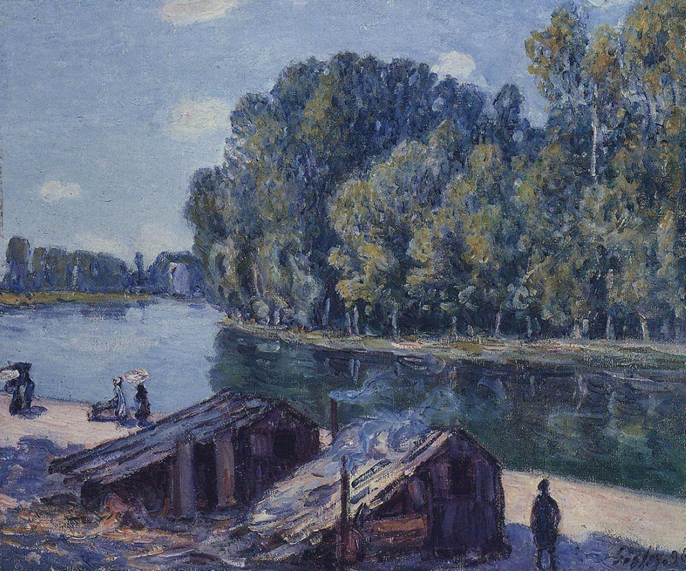 Alfred Sisley Cabins along the Loing Canal, Sunlight Effect, 1896 oil painting reproduction