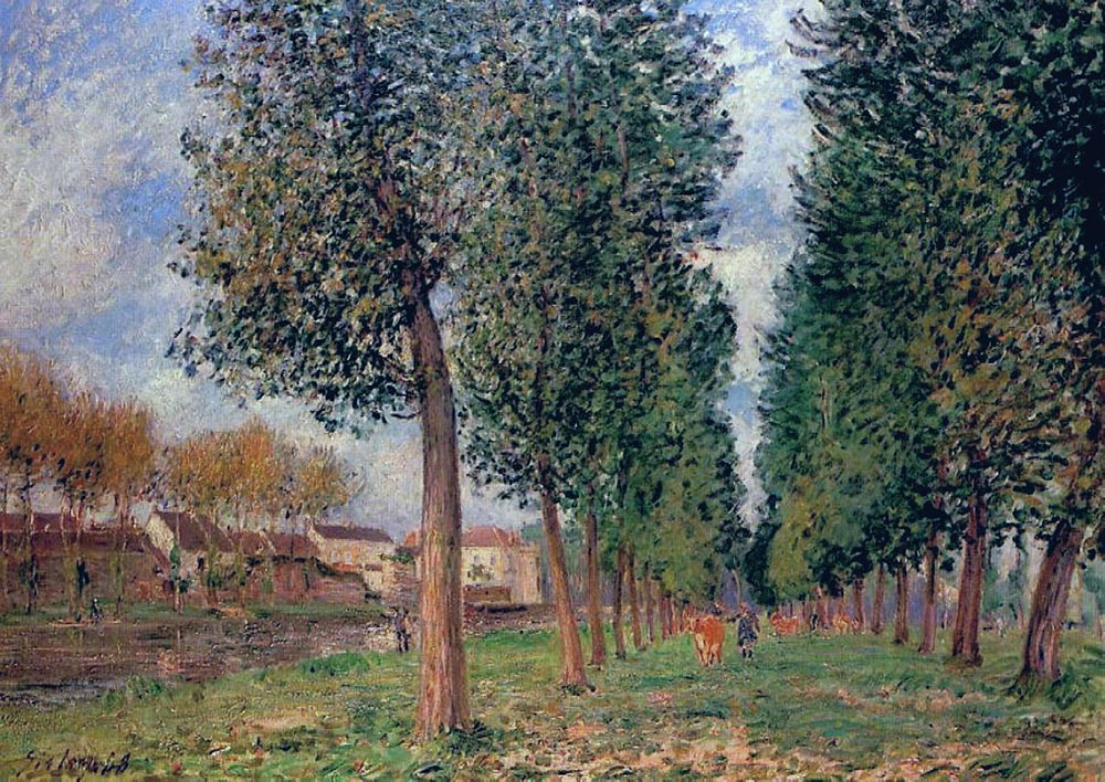 Alfred Sisley Lane of Poplars at Moret, Cloudy Day, Morning, 1888 oil painting reproduction