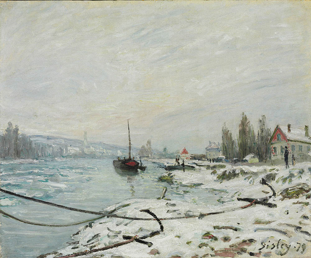Alfred Sisley Mooring Lines, the Effect of Snow at Saint-Cloud, 1879 oil painting reproduction