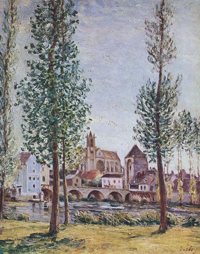 Alfred Sisley The Bridge of Moret with Church and Mill, Sun oil painting reproduction