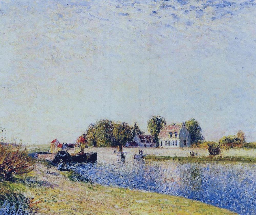 Alfred Sisley The Dam on the Loing - Barges, 1885 oil painting reproduction