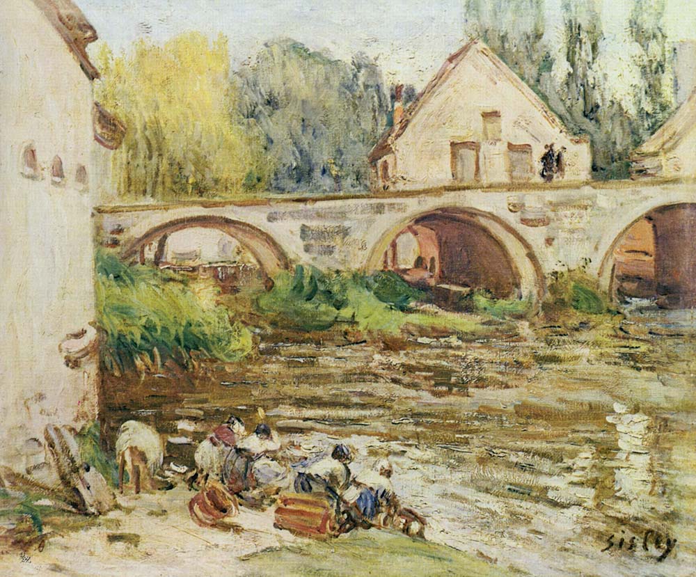 Alfred Sisley Women Laudering near Moret oil painting reproduction
