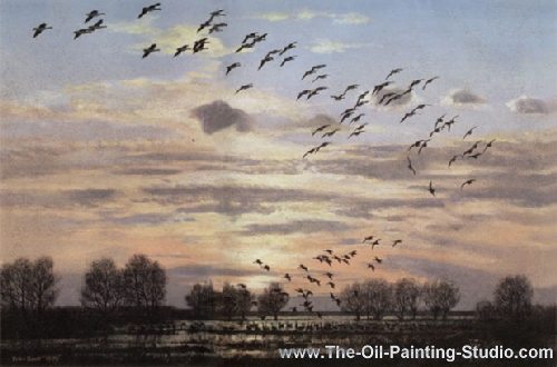 Wildlife Art - Birds - Honkers Coming in to Winter Floods painting for sale Scott1