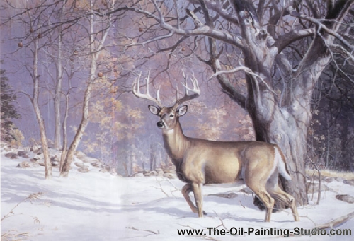 Sports Art - Hunting+ Shooting and Fishing - Old Orchard Buck painting for sale Smi7