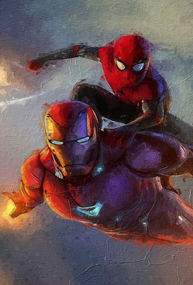Comic Book Heroes Art - Spiderman - Spiderman with Ironman painting for sale Spideri05