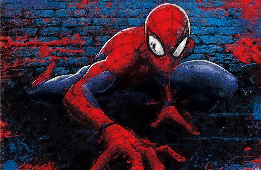 Comic Book Heroes Art - Spiderman - Spiderman Climbs the Wall painting for sale Spideri13