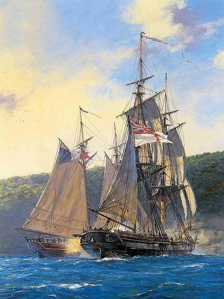 Transport Art - Marine Art - British and French Ships Battle painting for sale TS22