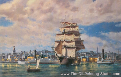 Transport Art - Marine Art - Ocean Monarch on the East River painting for sale TS4