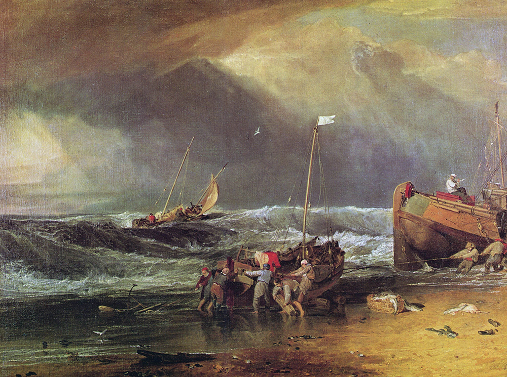 J.M.W. Turner A Coast Scene with Fishermen Hauling a Boat Ashore, 1803 oil painting reproduction