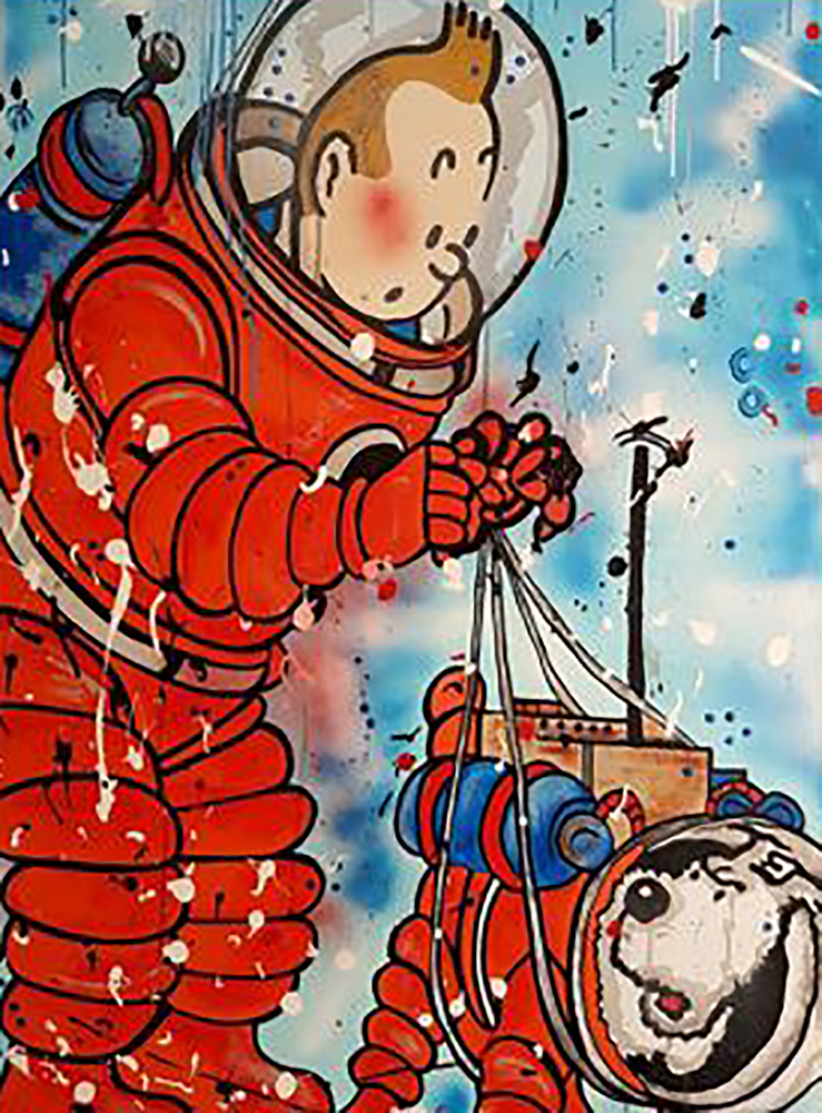 Comic Book Heroes Art - Tintin - Space man Tintin painting for sale Tintin3