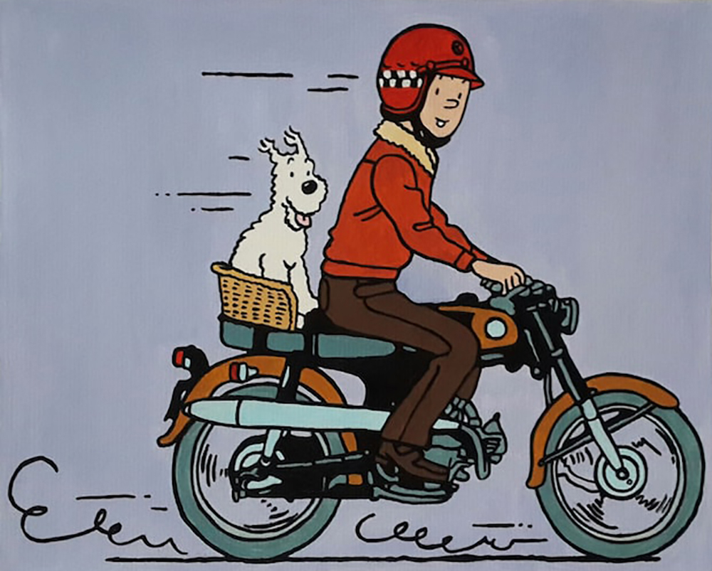 Comic Book Heroes Art - Tintin - Tintin Biking painting for sale Tintin6