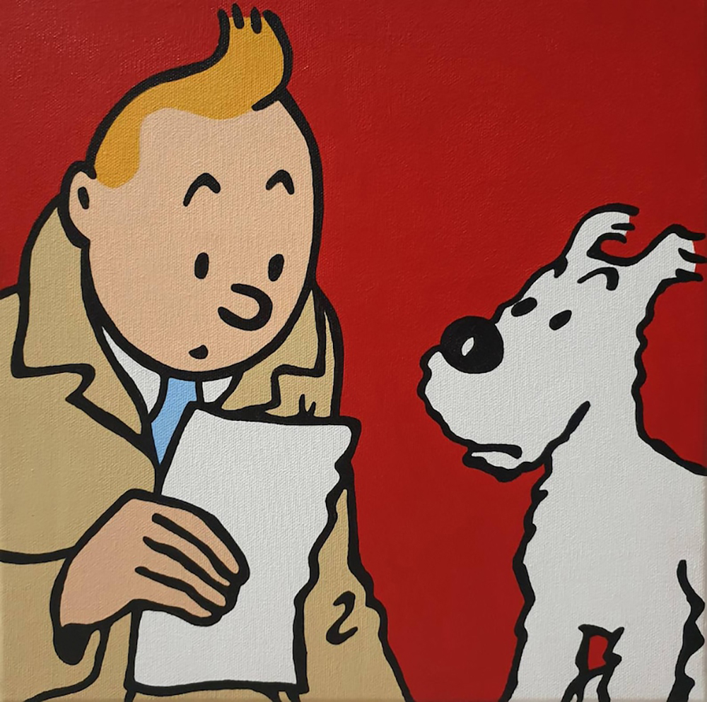 Comic Book Heroes Art - Tintin - Tintin Reads to Snowy painting for sale Tintin8