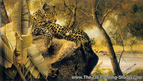 Wildlife Art - Leopards - Leopard on a Rock painting for sale WL12