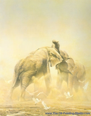 Wildlife Art - Elephants - Sparring Elephants painting for sale WL17