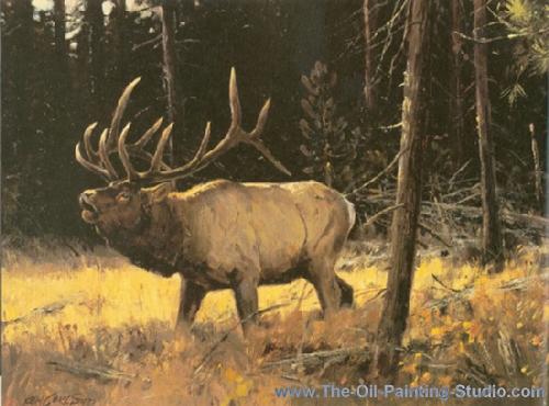 Wildlife Art - Elks - Bugling Elk painting for sale WL26
