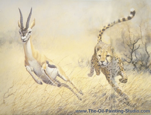 Wildlife Art - Leopards - The Chase painting for sale WL29