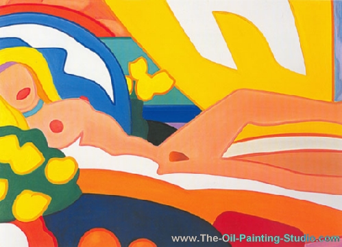 Tom Wesselmann Sunset Nude with Pink and Yelow Tulips oil painting reproduction