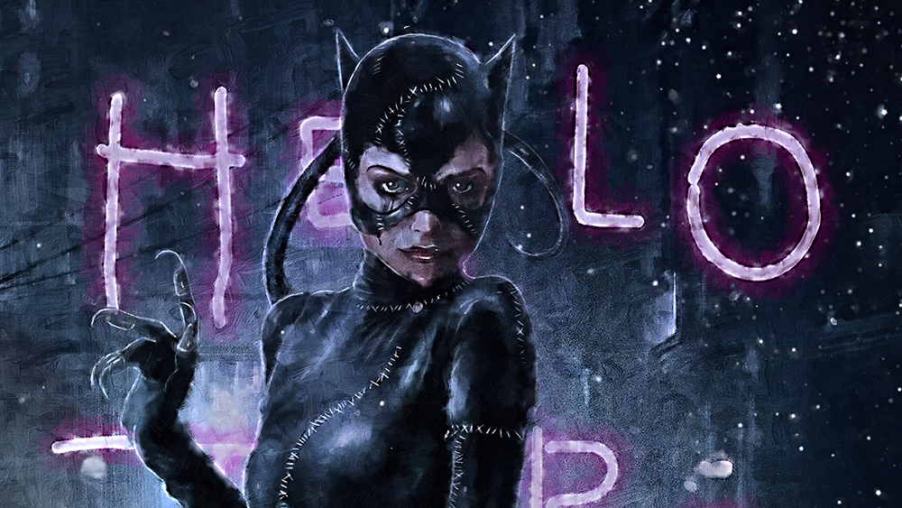 Comic Book Heroes Art - Batman - Catwoan Hello painting for sale bat35