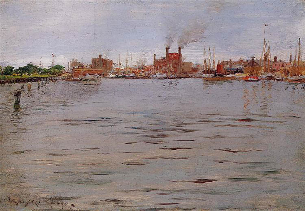 William Merritt Chase Harbor Scene Brooklyn Docks oil painting reproduction