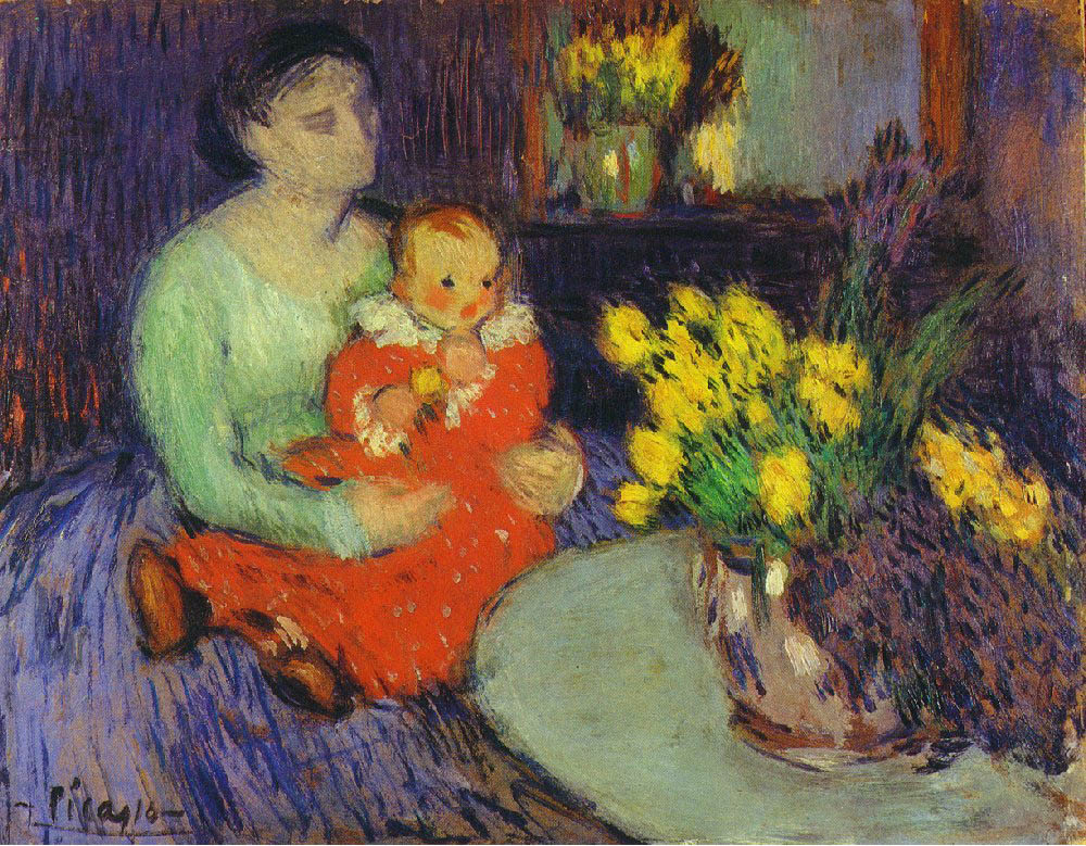 Pablo Picasso Mère et enfant devant une boule de fleurs 1901 oil painting reproduction