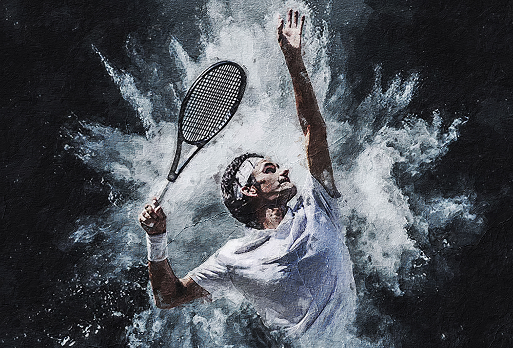 Sports Art - Tennis - Federer Serves painting for sale tennis3