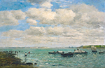 Eugene Boudin Camaret, Fishermen and Boats, 1869 oil painting reproduction