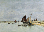 Eugene Boudin Etaples, Boats at the Port, 1876 oil painting reproduction