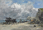 Eugene Boudin Etretat, Fishing Boats and Fishers at the Beach, 1890  oil painting reproduction