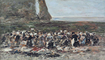 Eugene Boudin Laundresses on the Beach near Cliff of the Aval, Etretat, 1890-94 oil painting reproduction