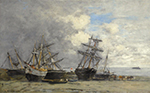 Eugene Boudin Portrieux, Vessels on the Sand, 1873 oil painting reproduction