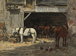 Eugene Boudin Stables with Horses for Rent, 18985-90 oil painting reproduction