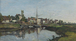 Eugene Boudin Village in Normandy on the Riverbank, 1858-62 oil painting reproduction