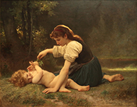 William-Adolphe Bouguereau Nature's Fan Girl with a Child (1881) oil painting reproduction