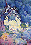 Henri-Edmond Cross landscape-with-goats-1895!Large oil painting reproduction