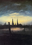 Caspar David Friedrich Stadt bei Mondaufgang (Stadt am Wasser bei untergehender Sonne) (1817) oil painting reproduction