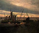 Caspar David Friedrich Boats in the Harbour at Evening (1828) oil painting reproduction