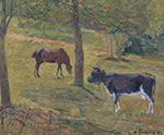 Paul Gauguin Cow and Horse on a Plain, 1885 oil painting reproduction
