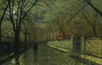 John Atkinson Grimshaw Figures in a Moonlit Lane after Rain oil painting reproduction