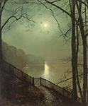 John Atkinson Grimshaw Moonlight on the Lake, Roundhay Park, Leeds, 1872 oil painting reproduction
