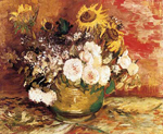 Vincent Van Gogh Bowl of Sunflowers, Roses and Other Flowers oil painting reproduction